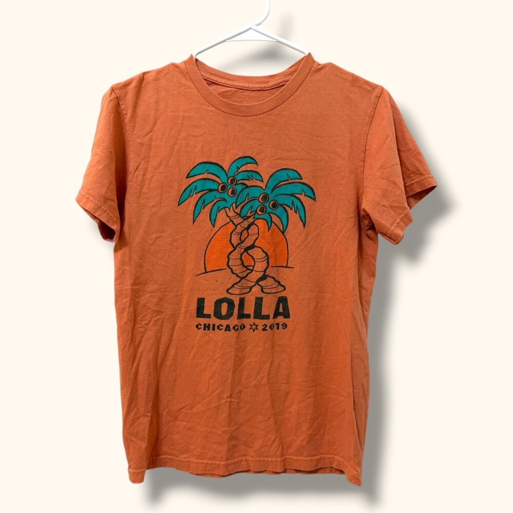 Lollapalooza Shirt Mens Small Chicago 2019 Festival Graphic Tee Orange Lineup